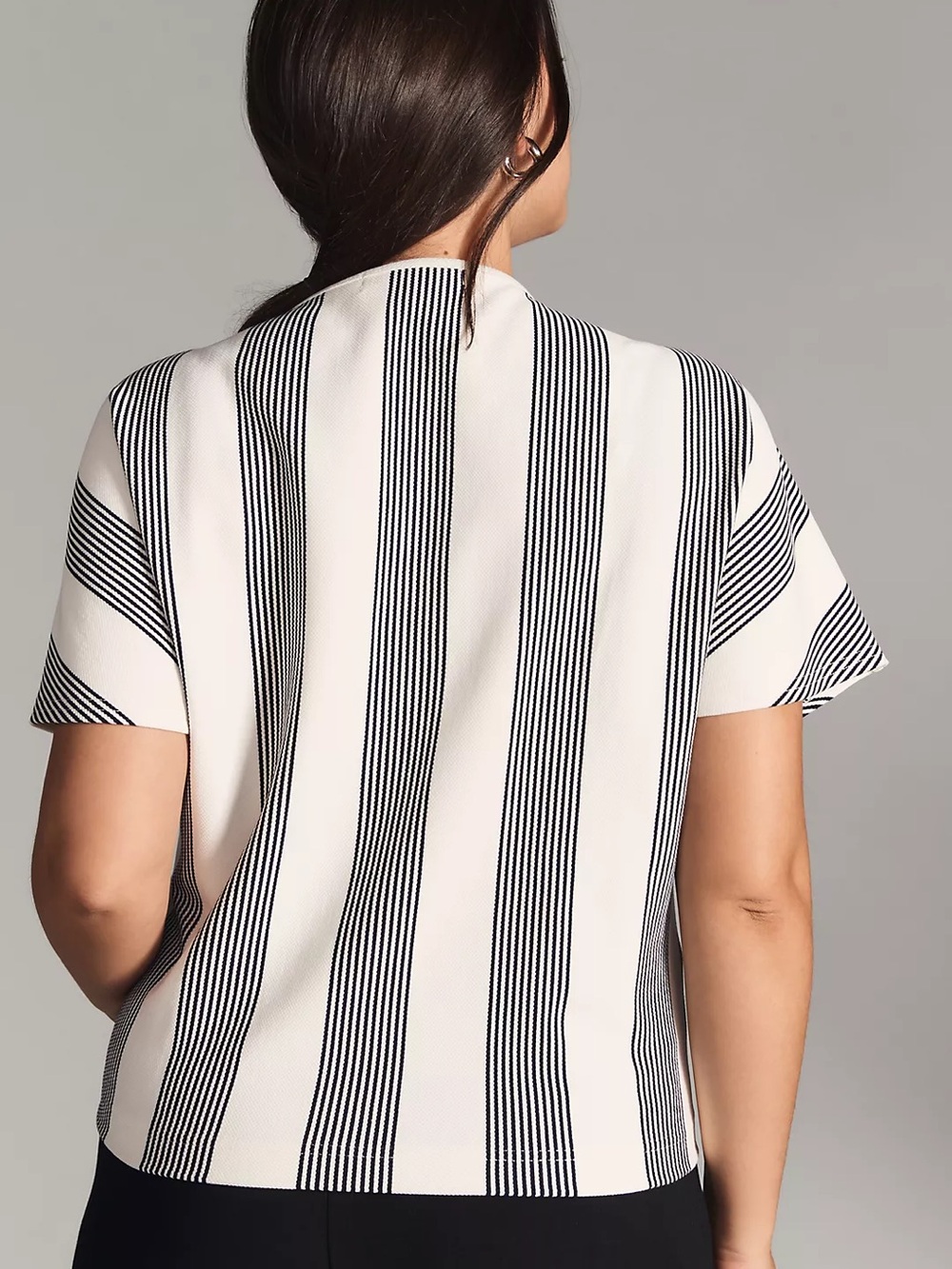 Anthropologie bishop + young Black and White Striped Twist-Front Top - Picture 3 of 13
